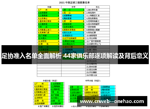 足协准入名单全面解析 44家俱乐部逐项解读及背后意义