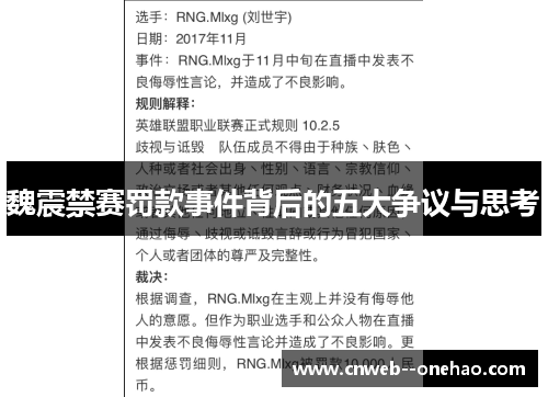 魏震禁赛罚款事件背后的五大争议与思考